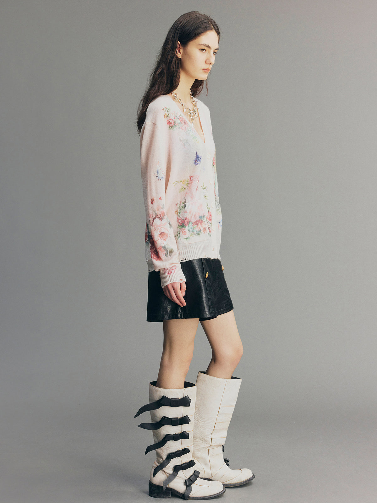 Fantasy Cat Print V-Neck Cardigan