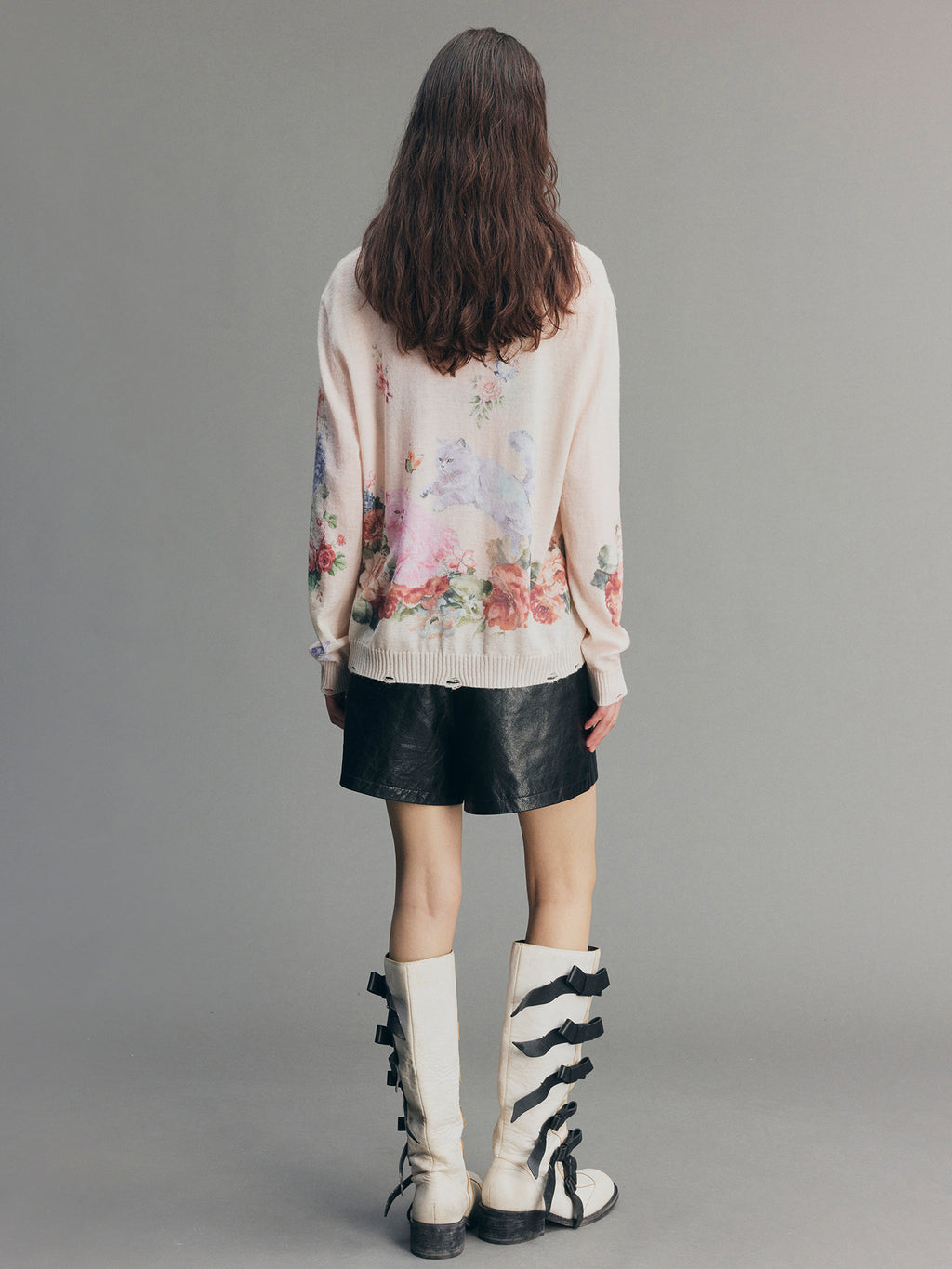 Fantasy Cat Print V-Neck Cardigan