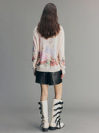 Fantasy Cat Print V-Neck Cardigan