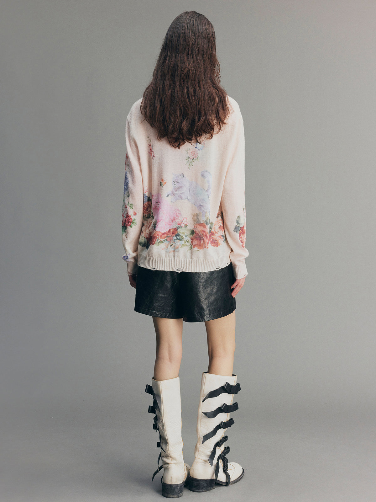 Fantasy Cat Print V-Neck Cardigan