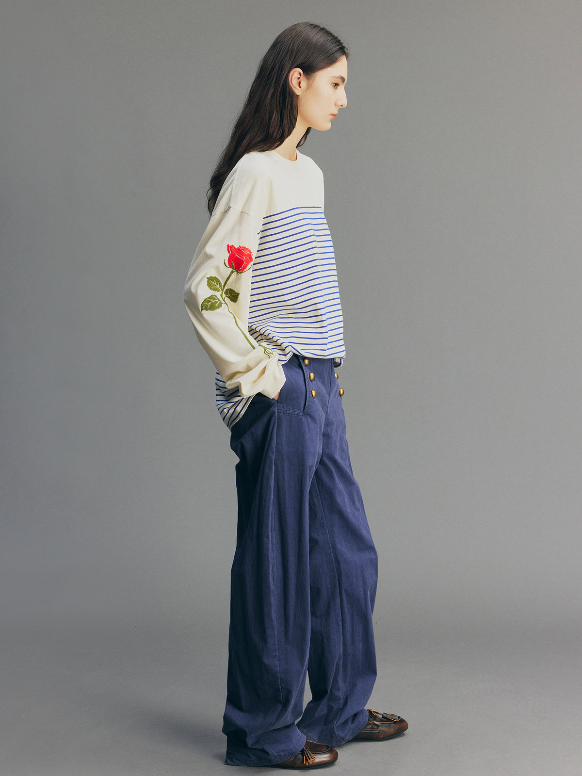 Romantic True Flower Stem Embroidered Sweatshirt