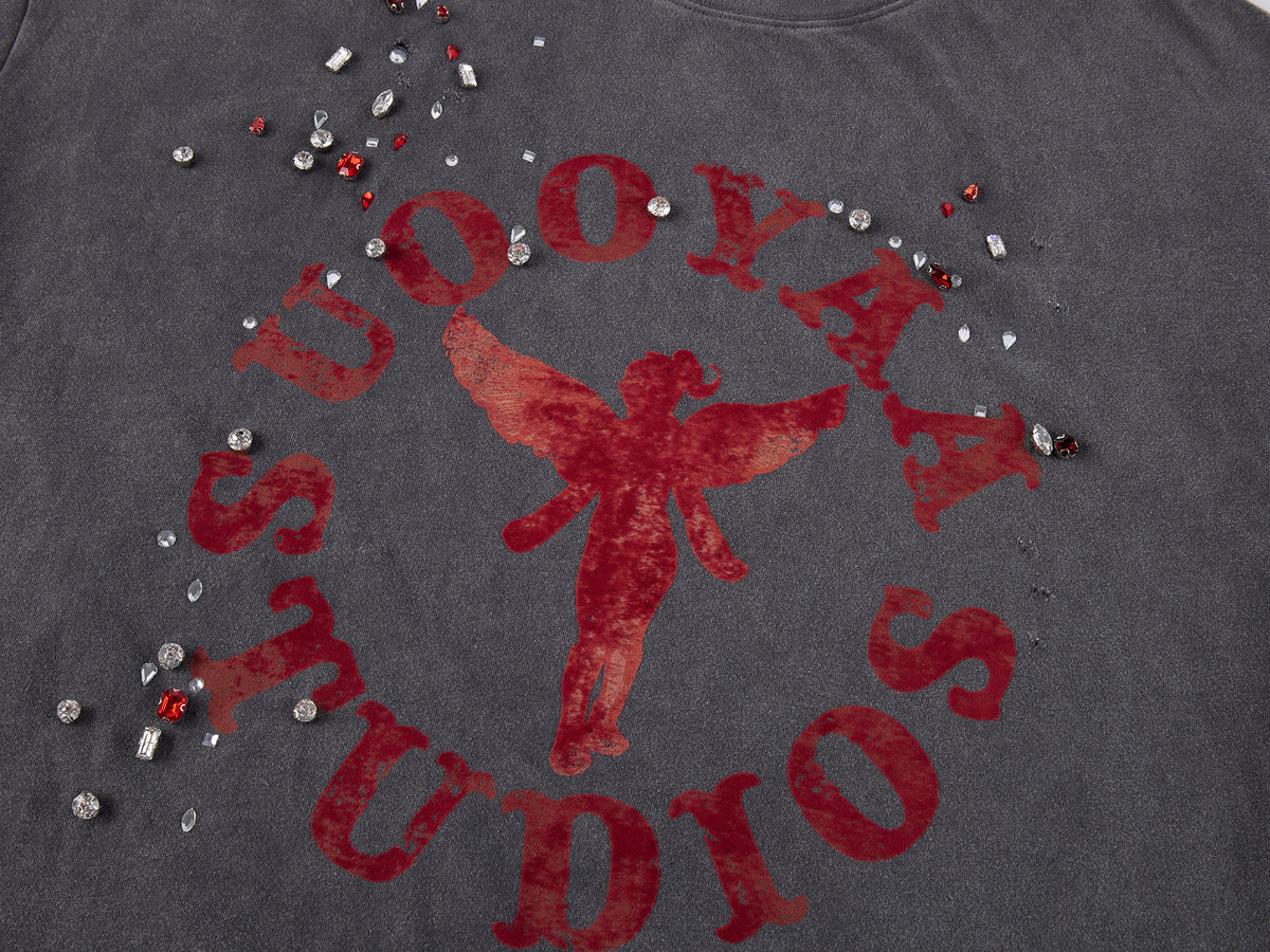 Rock Print Rhinestone T-shirt