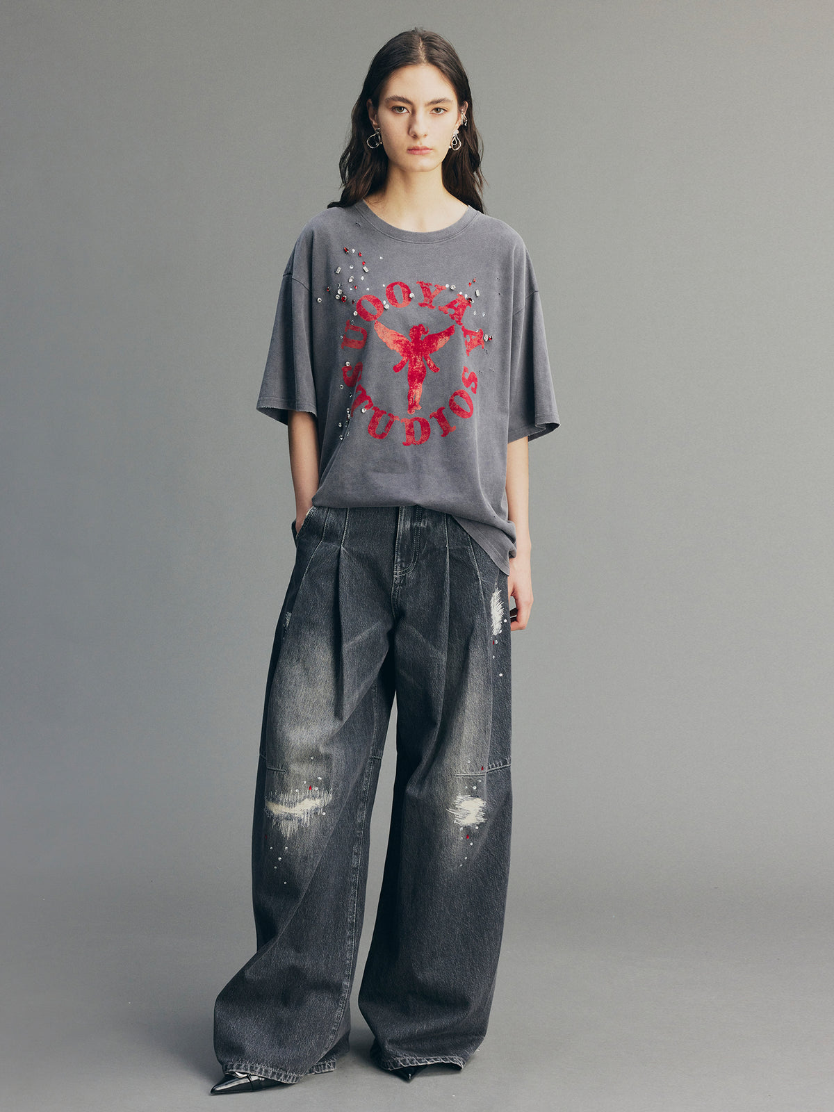 Rock Print Rhinestone T-shirt