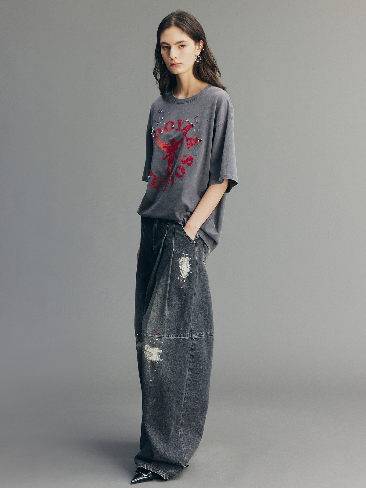 Rock Print Rhinestone T-shirt