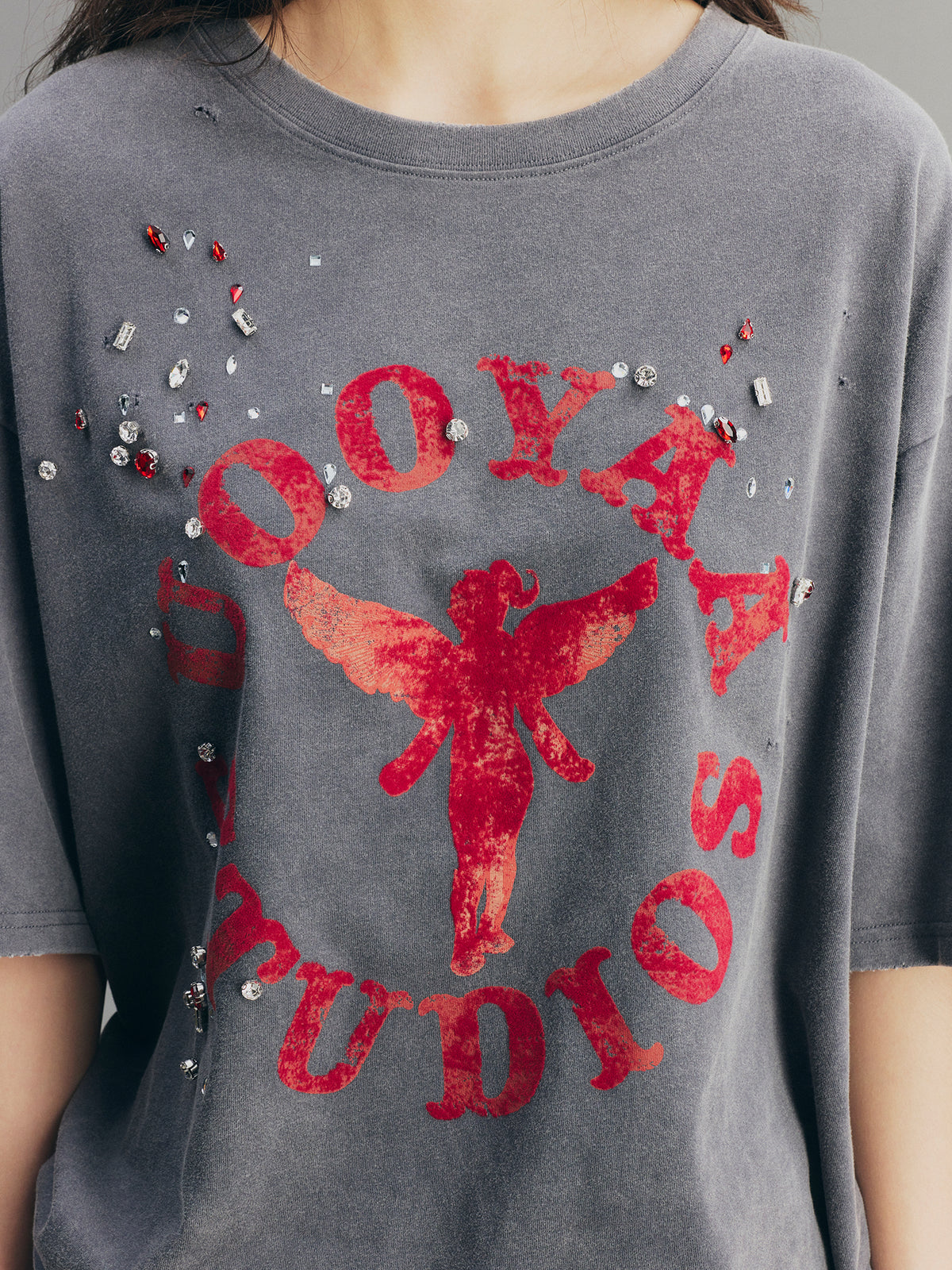Rock Print Rhinestone T-shirt