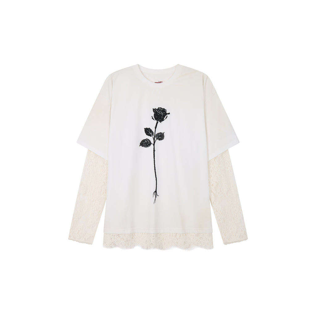 True Flower Sequin Embroidered Layered T-shirt