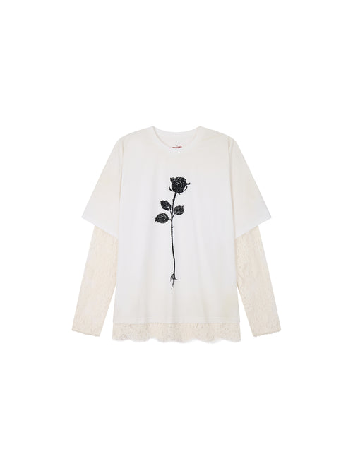 True Flower Sequin Embroidered Layered T-shirt