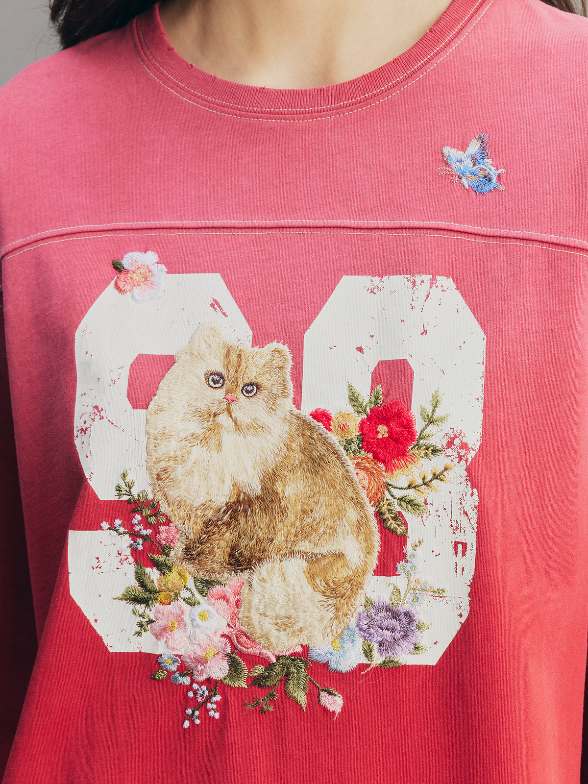 Fantasy Cat Embroidered Sweatshirt