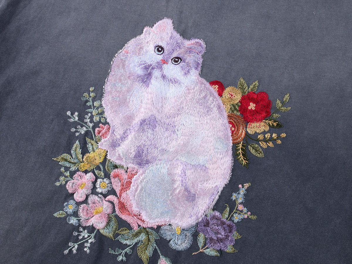 Fantasy Cat Embroidered T-shirt