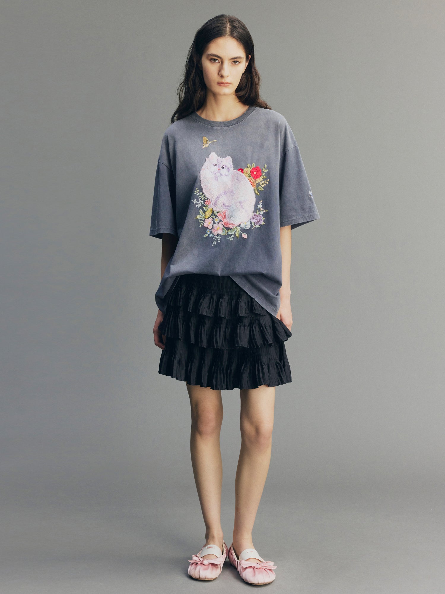 Fantasy Cat Embroidered T-shirt