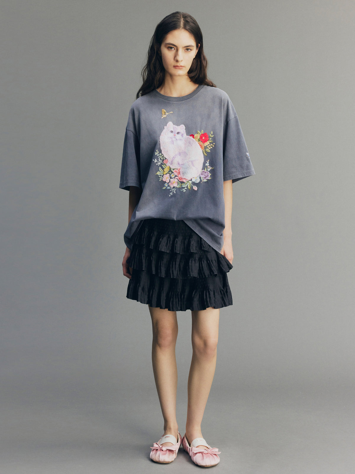 Fantasy Cat Embroidered T-shirt
