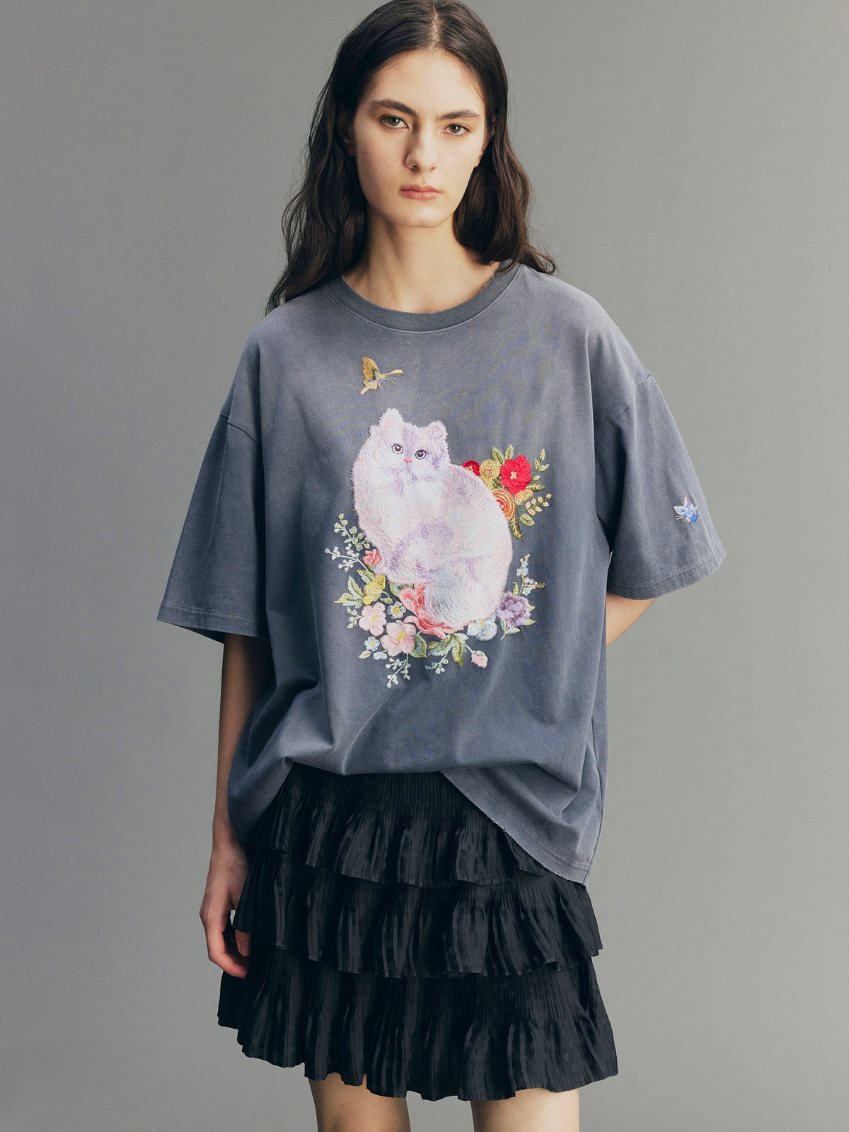 Fantasy Cat Embroidered T-shirt