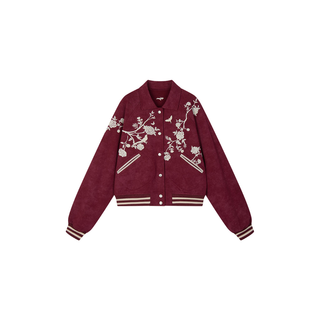 Vintage Embroidered Distressed Sweatshirt Jacket