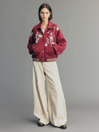Vintage Embroidered Distressed Sweatshirt Jacket