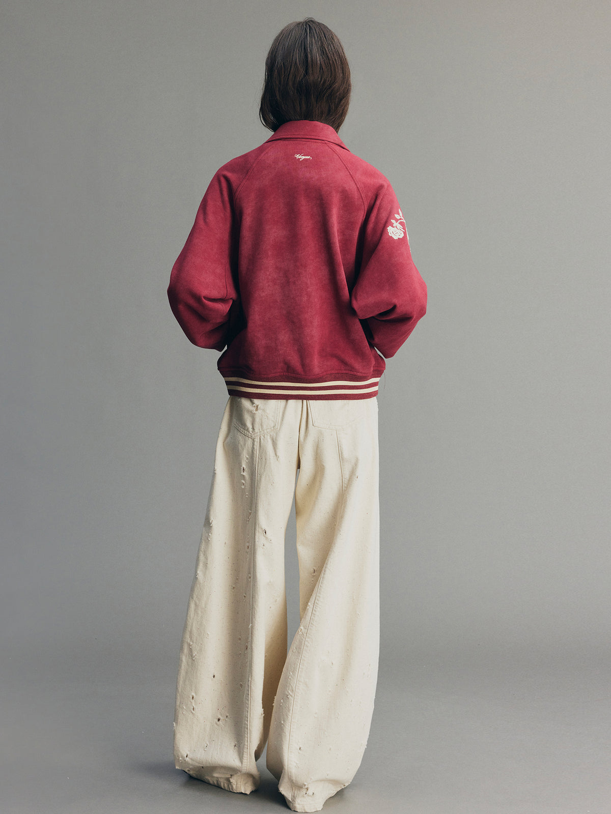 Vintage Embroidered Distressed Sweatshirt Jacket