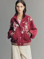 Vintage Embroidered Distressed Sweatshirt Jacket