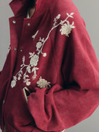 Vintage Embroidered Distressed Sweatshirt Jacket