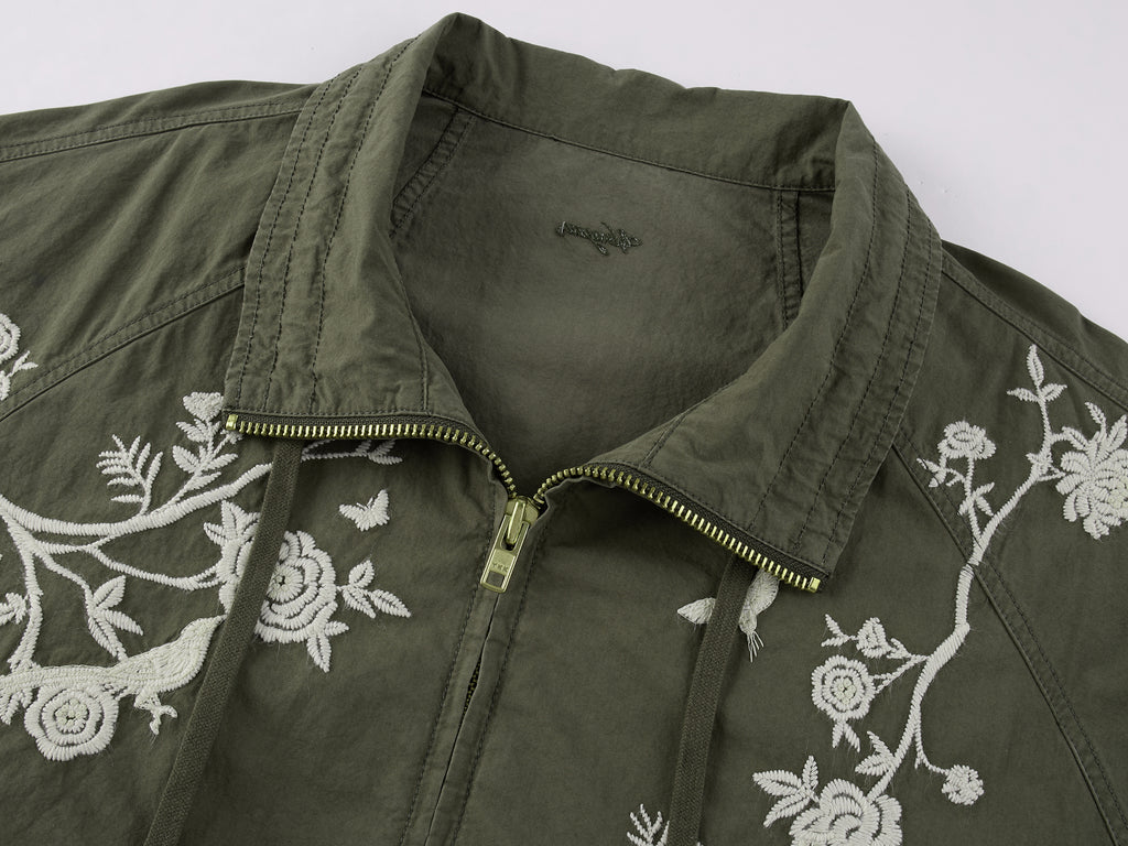 Vintage Embroidered Drawstring Utility Jacket