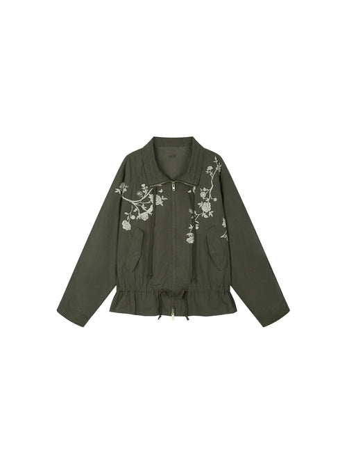 Vintage Embroidered Drawstring Utility Jacket