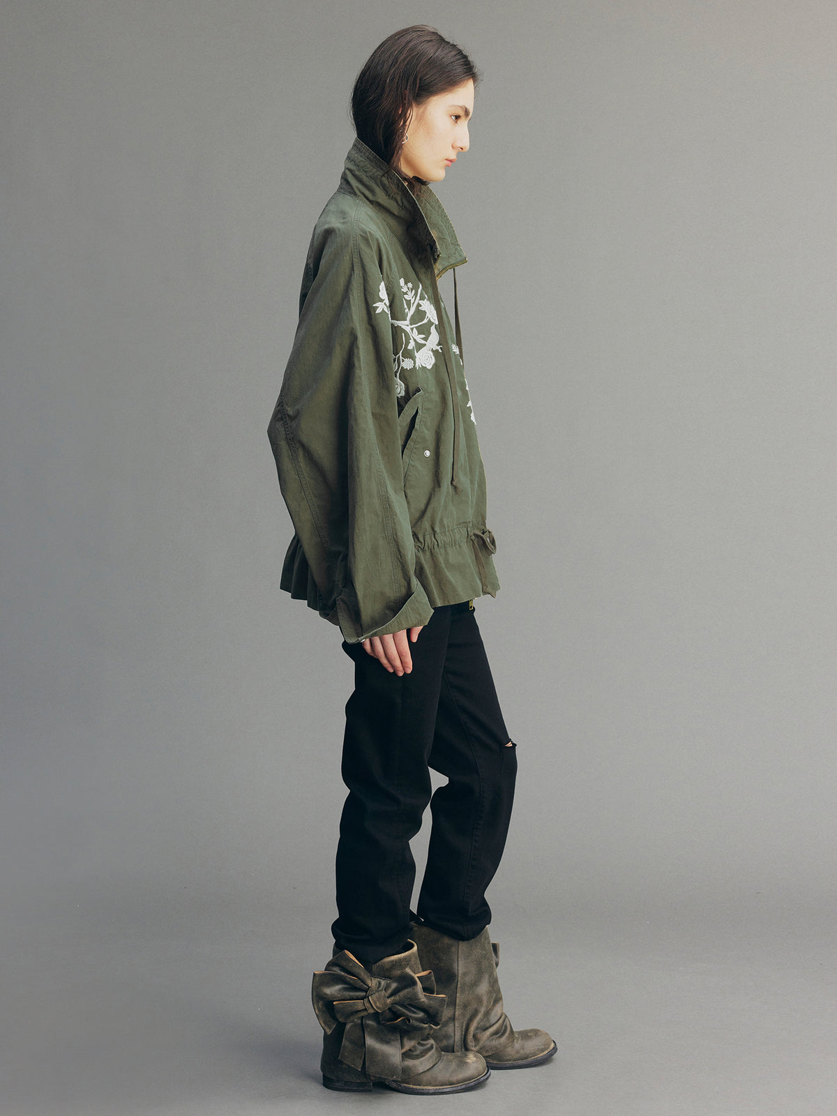 Vintage Embroidered Drawstring Utility Jacket