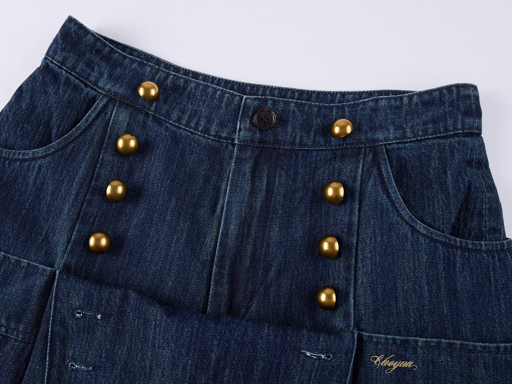 Vintage Romantic Military Denim Carpi Pants