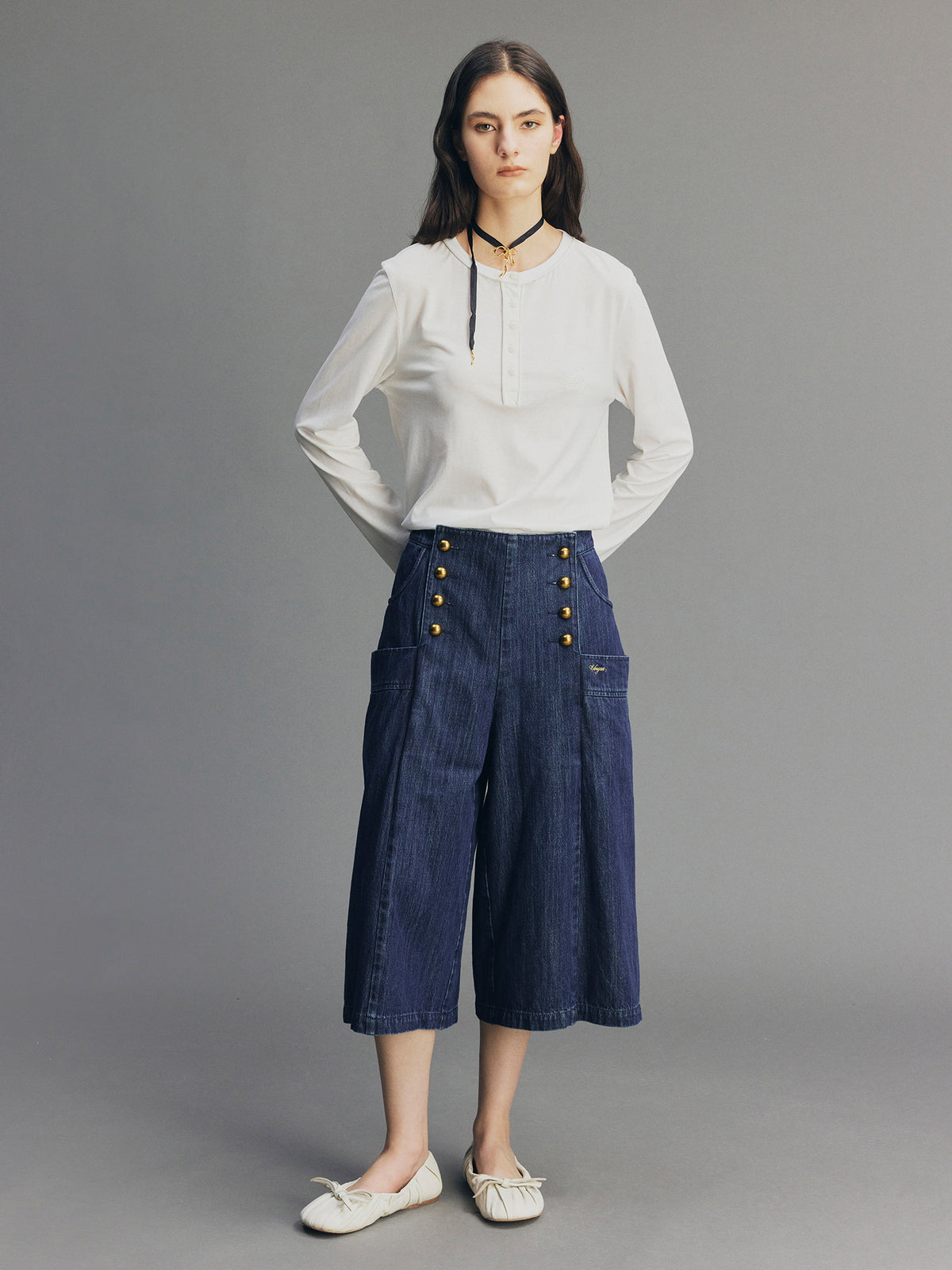 Vintage Romantic Military Denim Carpi Pants