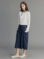 Vintage Romantic Military Denim Carpi Pants