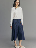 Vintage Romantic Military Denim Carpi Pants
