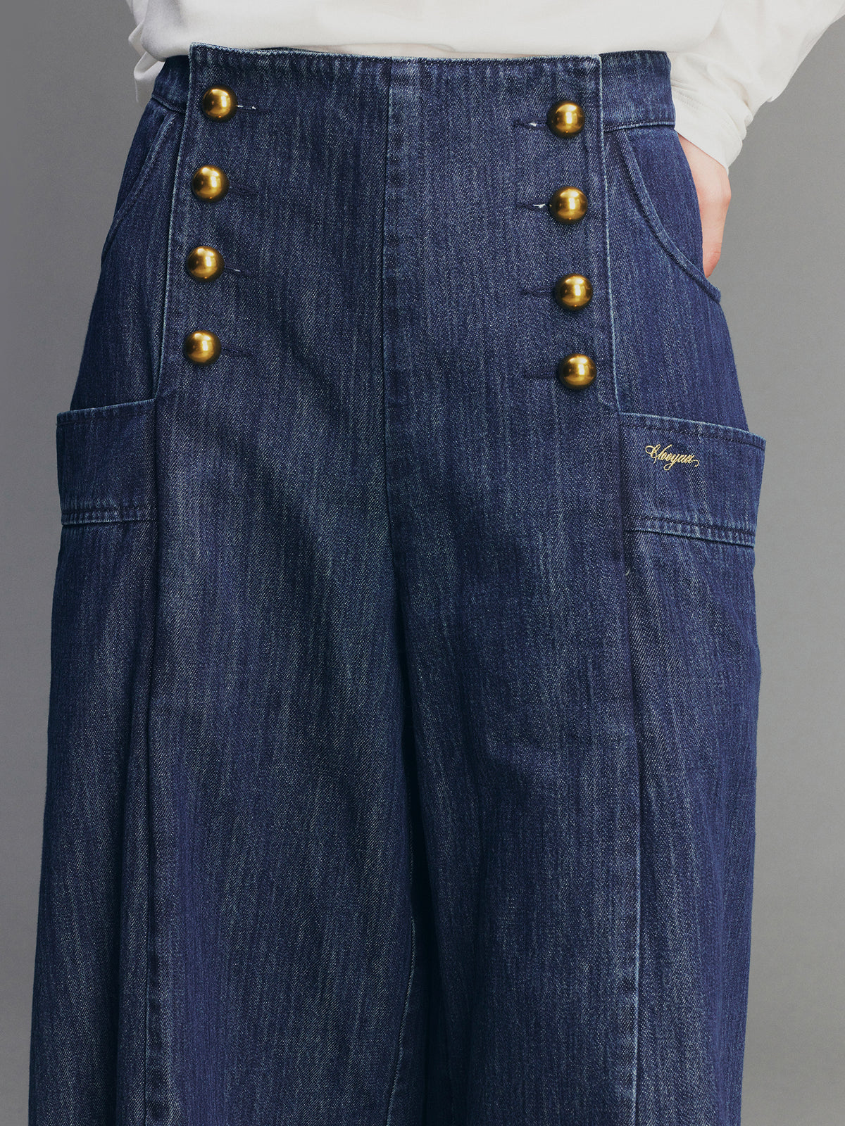 Vintage Romantic Military Denim Carpi Pants
