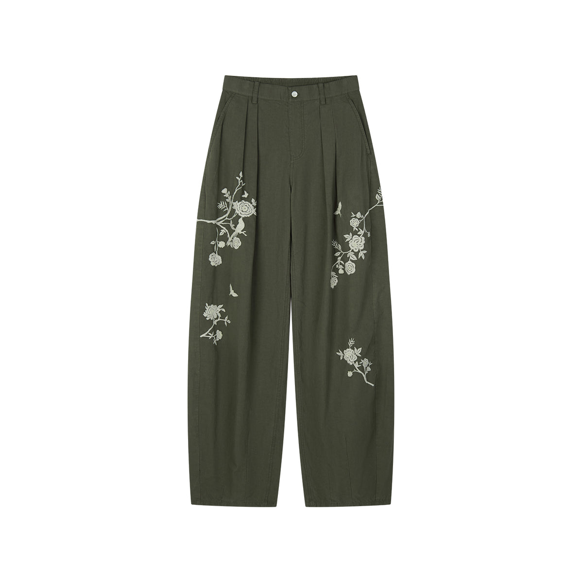 Vintage Embroidered Curved-Leg Pants