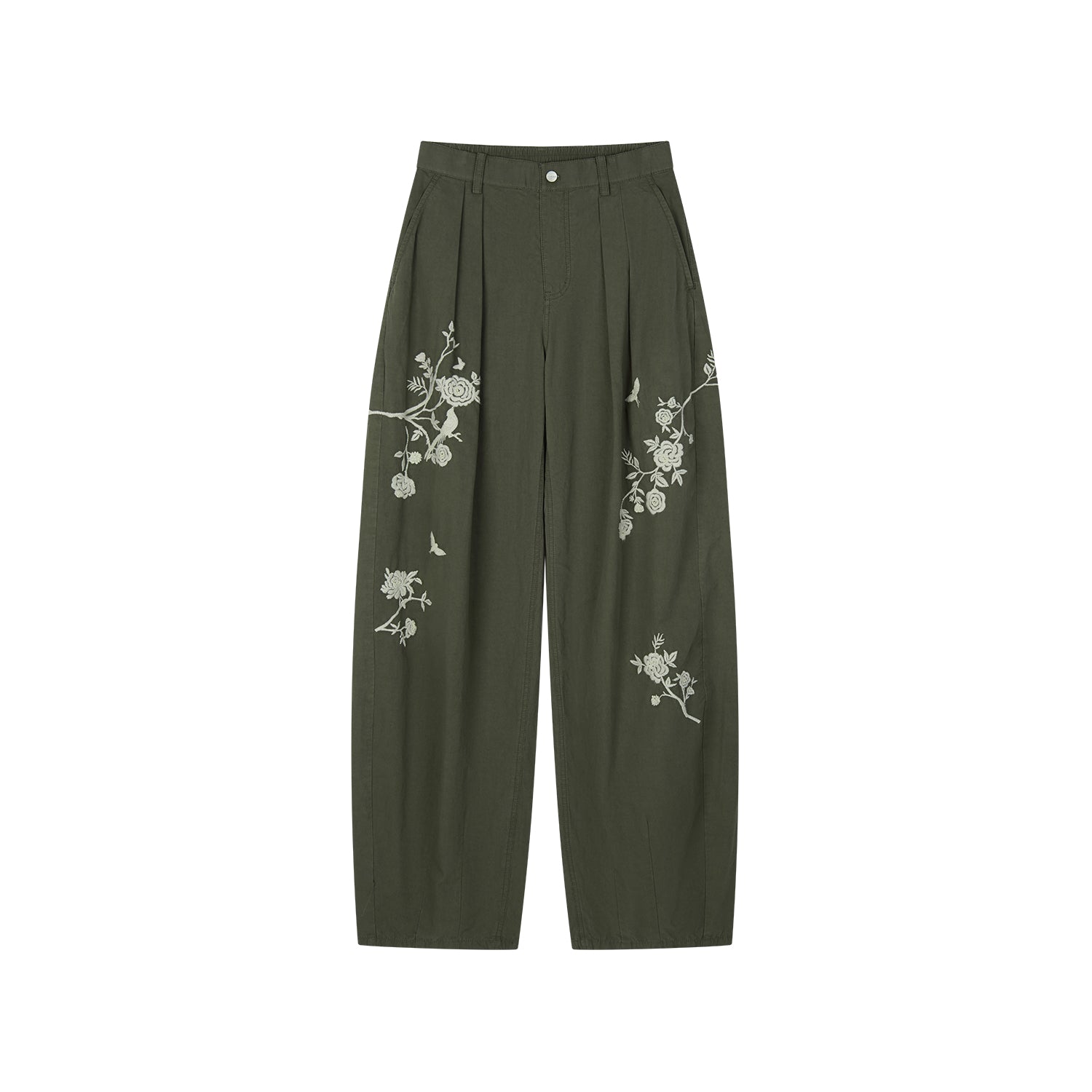 Vintage Embroidered Curved-Leg Pants