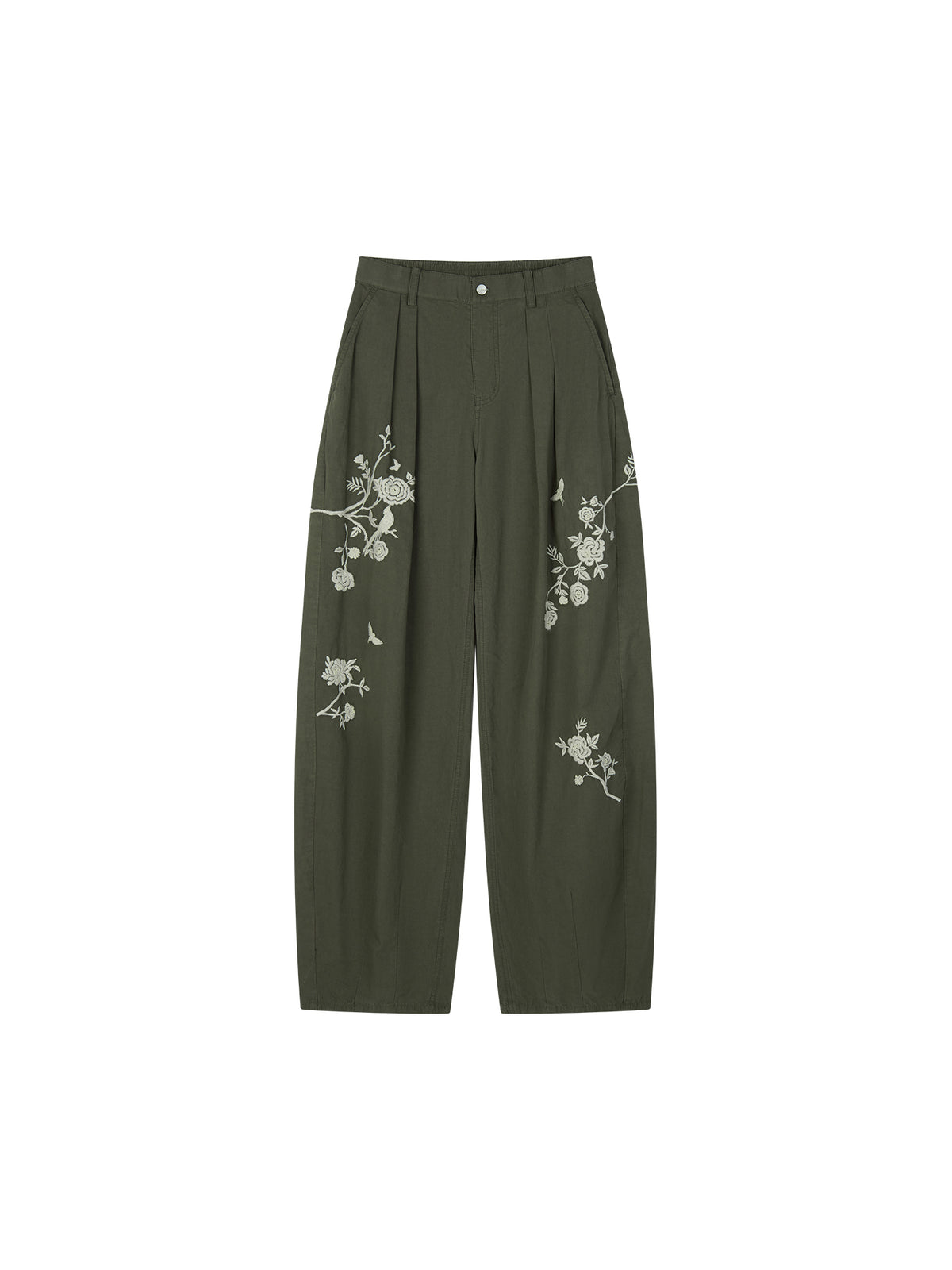 Vintage Embroidered Curved-Leg Pants