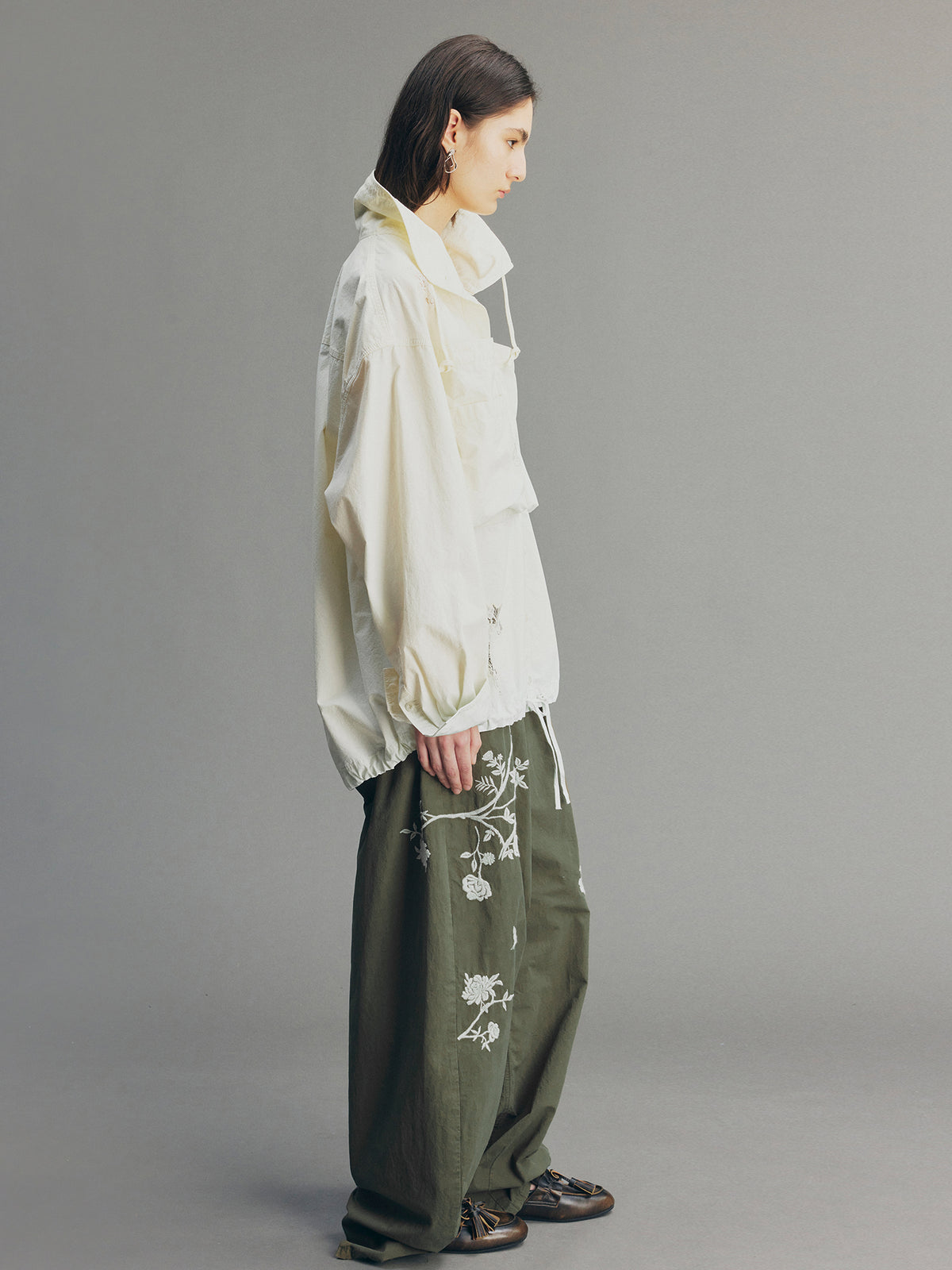 Vintage Embroidered Curved-Leg Pants
