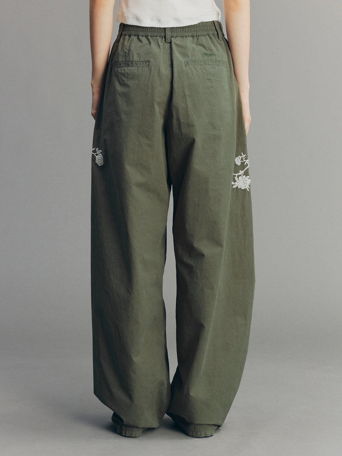 Vintage Embroidered Curved-Leg Pants