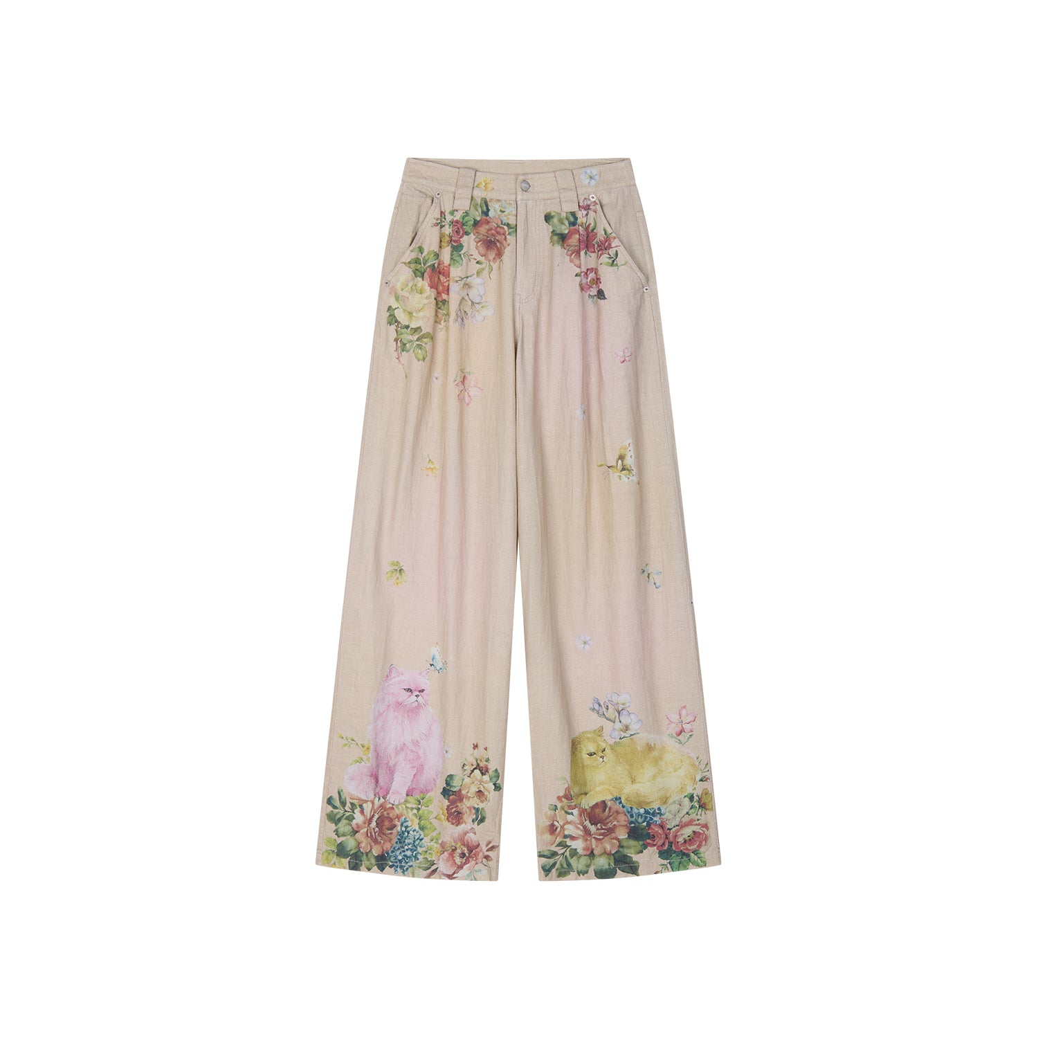 Fantasy Cat Print Straight Pants