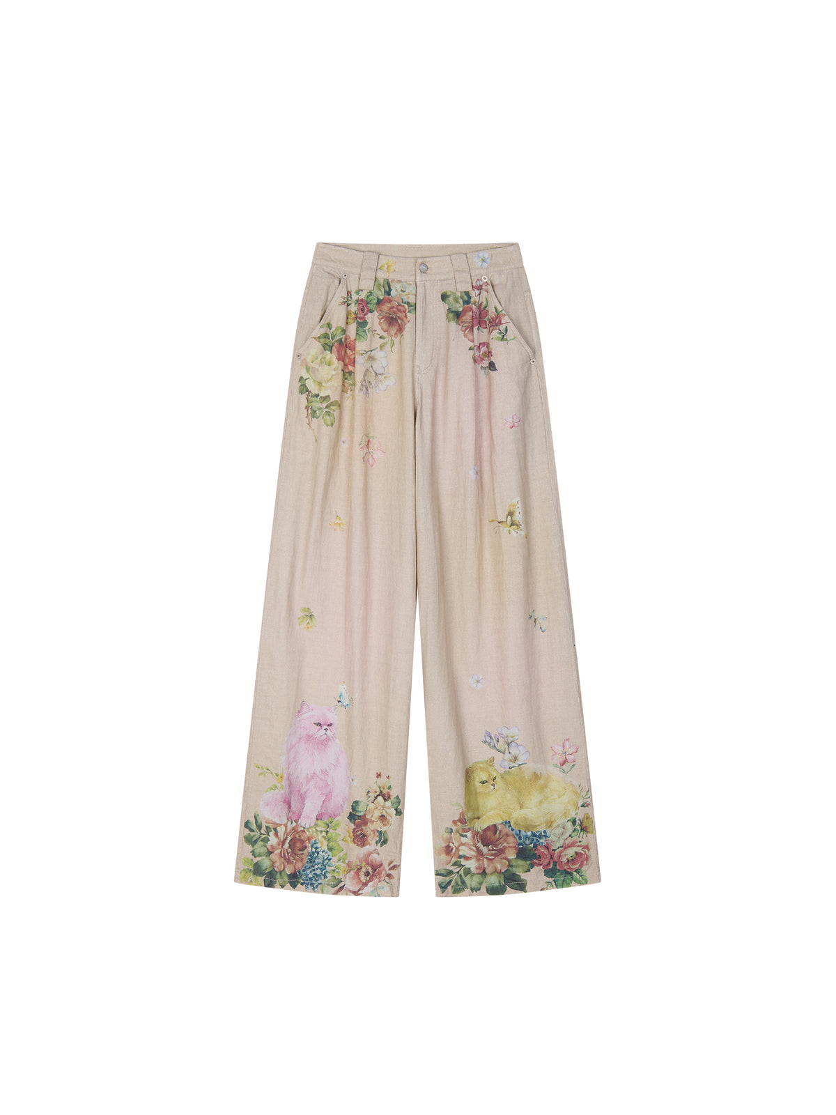 Fantasy Cat Print Straight Pants