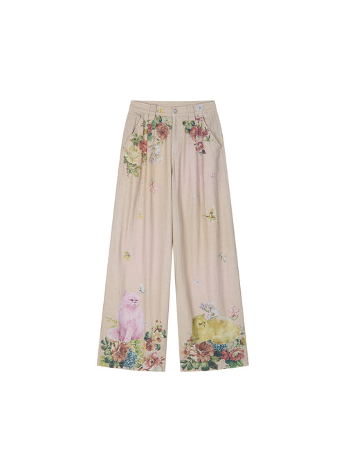 Fantasy Cat Print Straight Pants