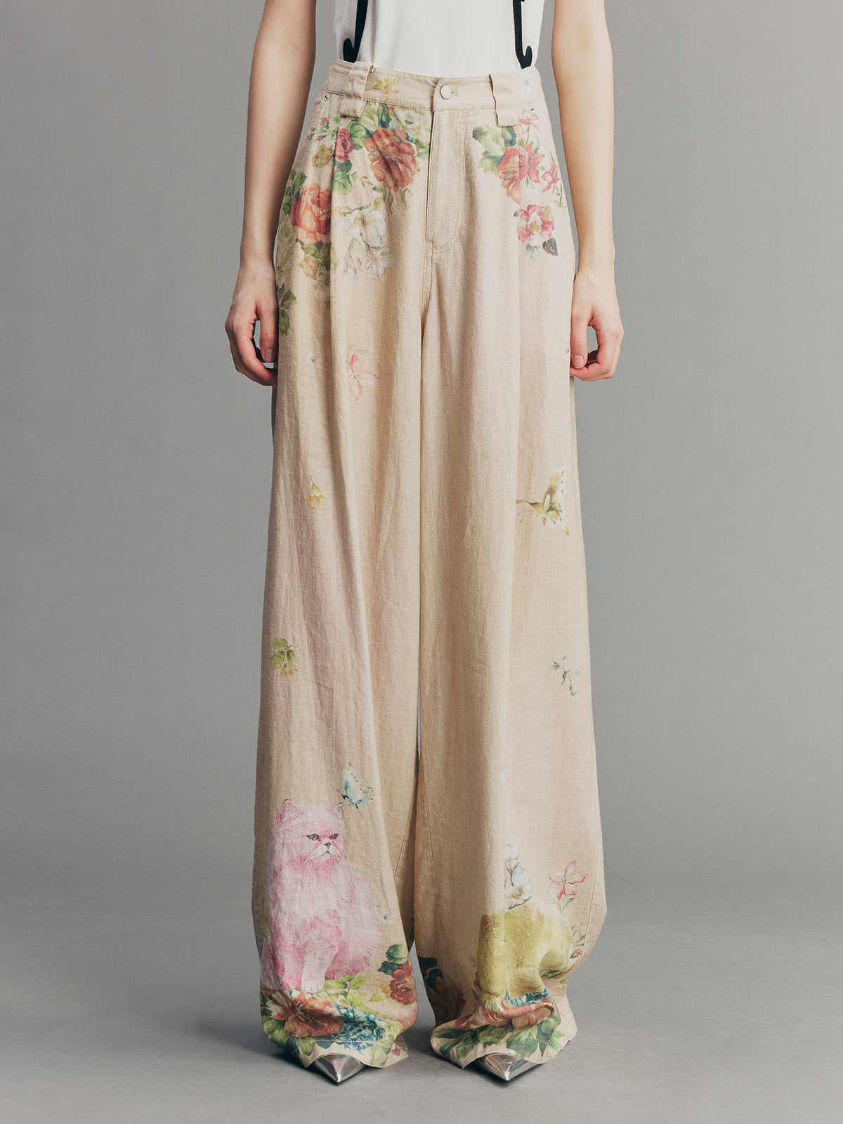 Fantasy Cat Print Straight Pants