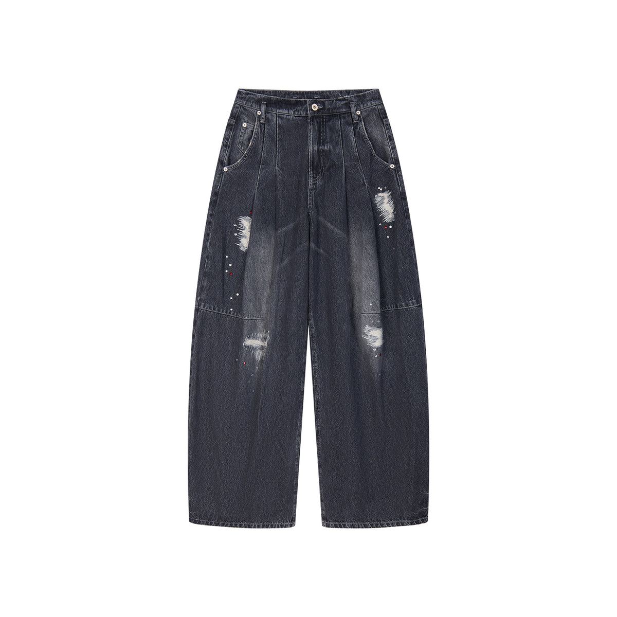 Distressed Rhinestone Five-Pocket Jeans