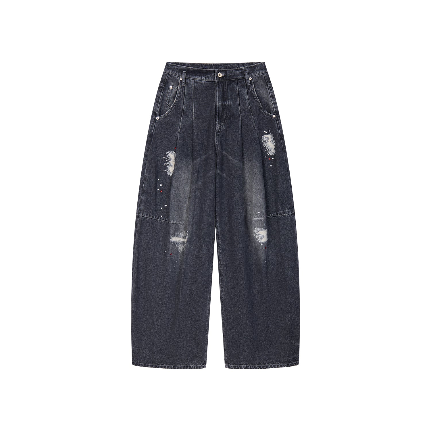 Distressed Rhinestone Five-Pocket Jeans