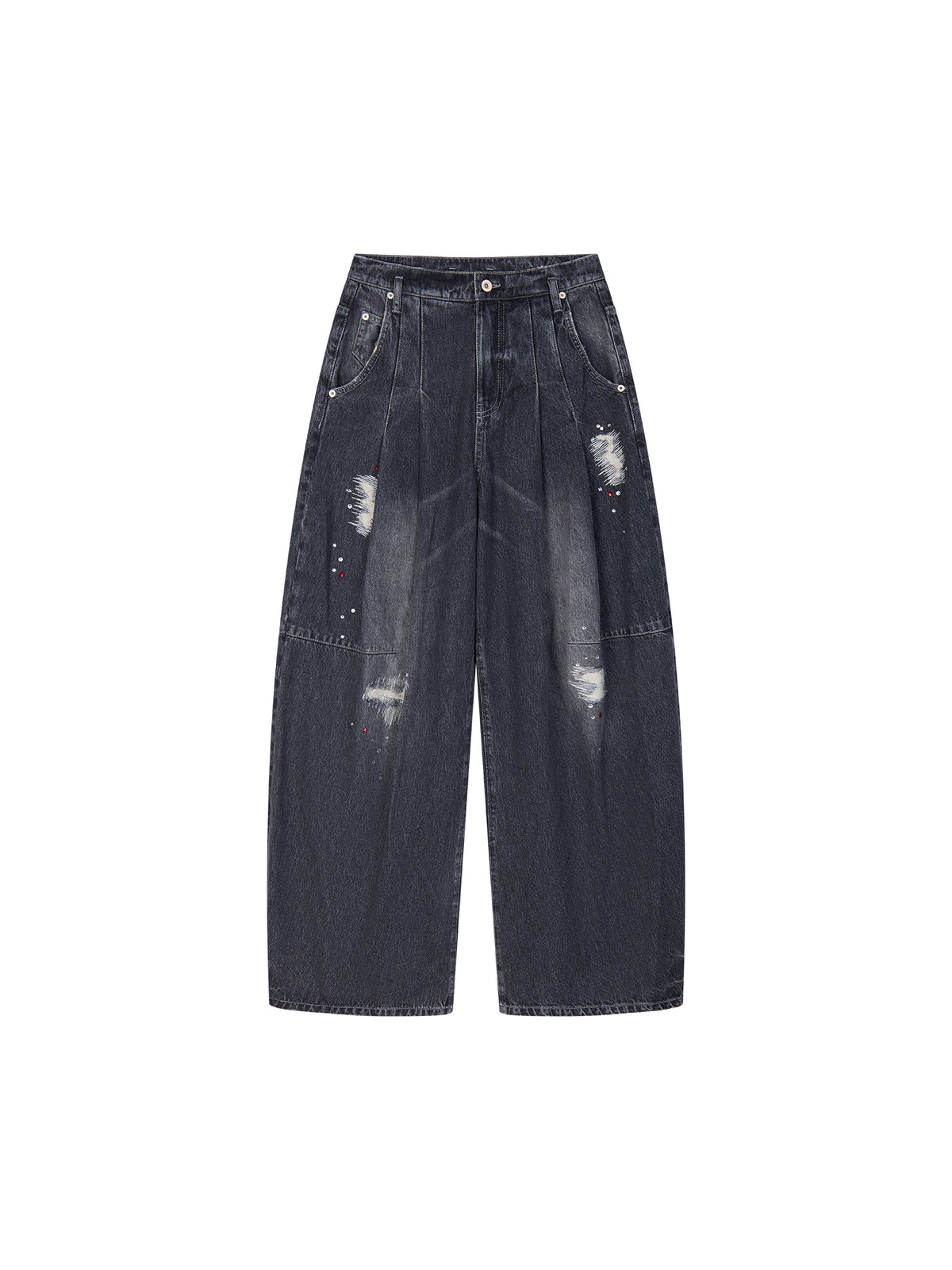 Distressed Rhinestone Five-Pocket Jeans