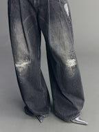 Distressed Rhinestone Five-Pocket Jeans