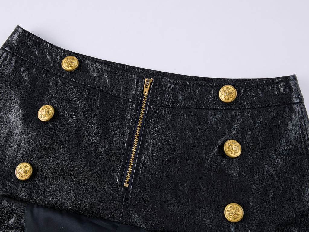 Edgy Genuine Leather Napoleon Military Shorts