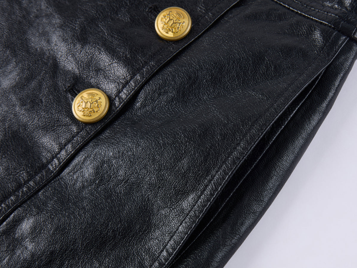 Edgy Genuine Leather Napoleon Military Shorts