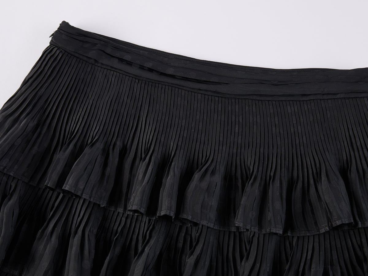 Vintage Glam Satin-Jacquard Tiered Skirt