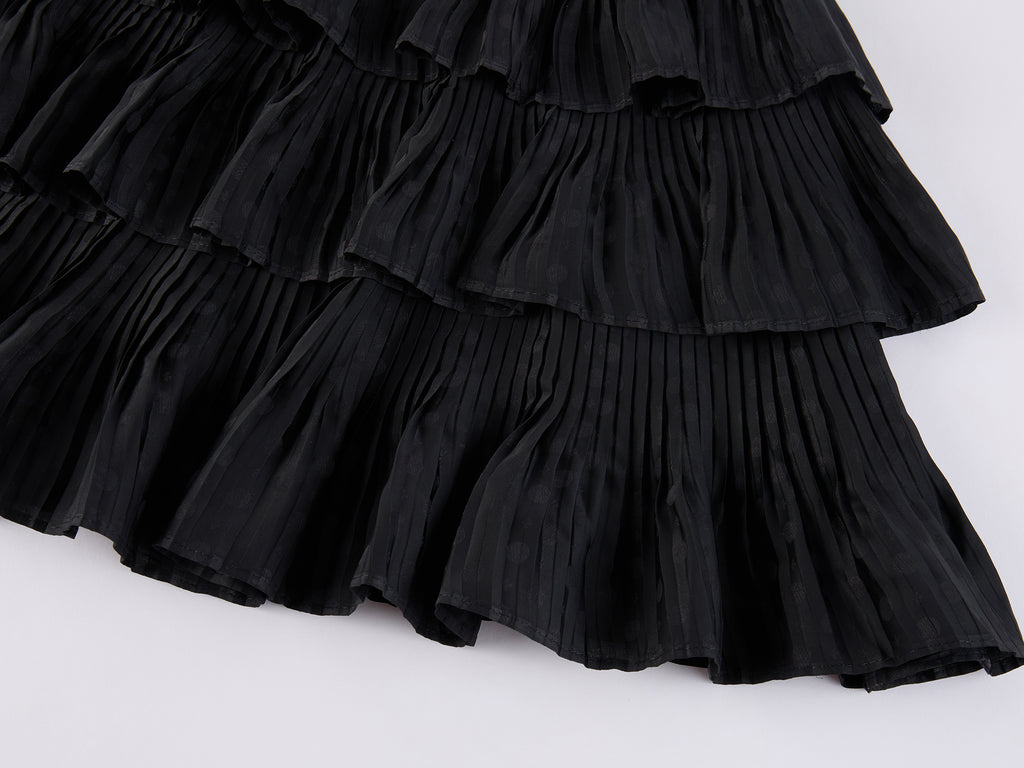 Vintage Glam Satin-Jacquard Tiered Skirt