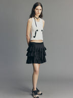 Vintage Glam Satin-Jacquard Tiered Skirt