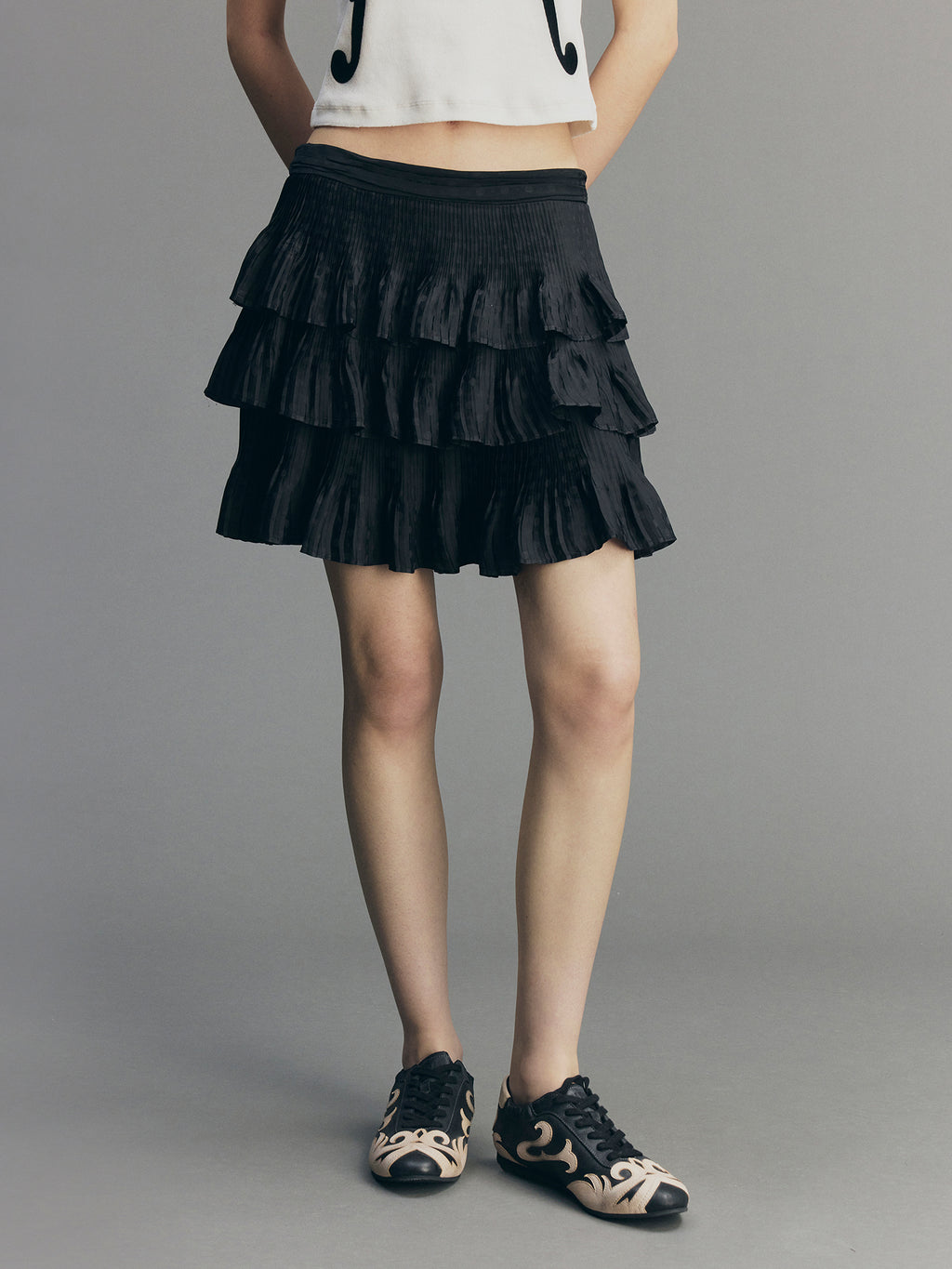 Vintage Glam Satin-Jacquard Tiered Skirt