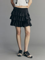 Vintage Glam Satin-Jacquard Tiered Skirt