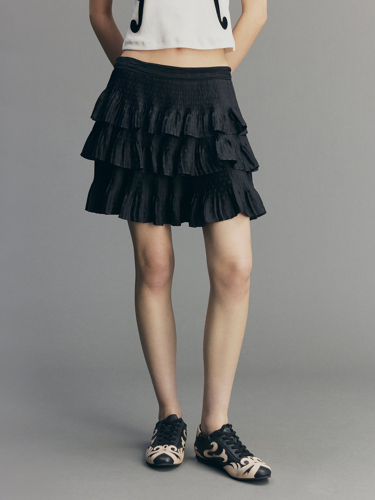 Vintage Glam Satin-Jacquard Tiered Skirt